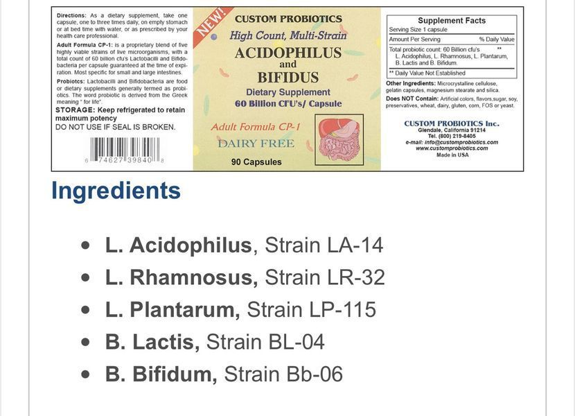 Custom Probiotics Acidophilus and Bifidus Adult Formula CP-1 / Пробіотики для дорослих CP-1 90 капсул CP-007 фото
