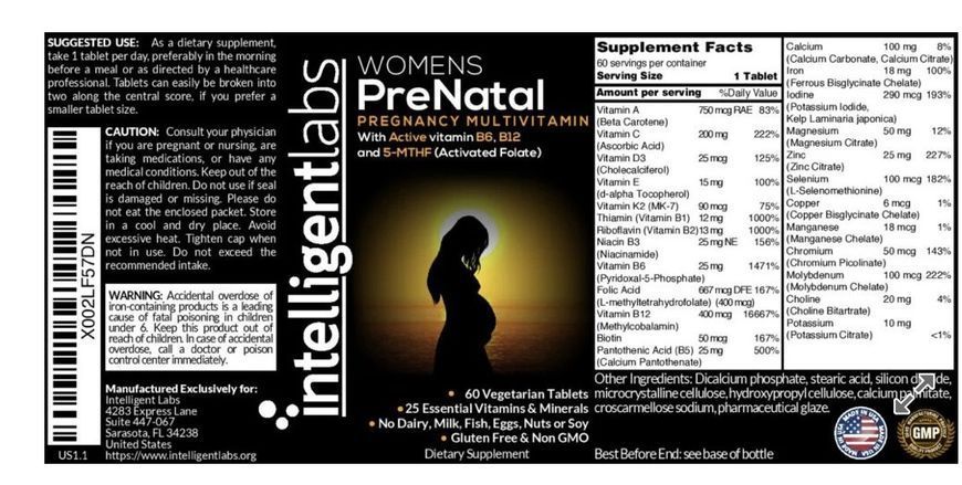 Intelligent labs , WOMEN&rsquo;S PRENATAL PREGNANCY MULTIVITAMIN, Мультивітаміний комплекс для вагітних 60капс IL-016 фото