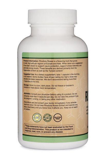 Double Wood Rhodiola Rosea Extract / Екстракт Родіоли рожевої 500 мг енергія, антистрес та ментальний фокус 120 капсул DW-234 фото