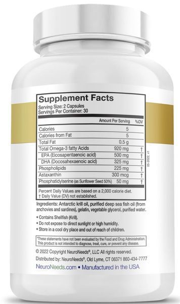 Neuroneeds Omega Needs Antarctic Krill & Fish Oil Blend Суміш омеги 3 та масла кріля 60 капсул NN-005 фото