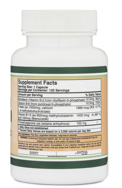 Double wood Methylated M U L T I Vitamin Multivitamin /Метильований Мультивітамін нейроактивна формула 120 капсул DW-235 фото