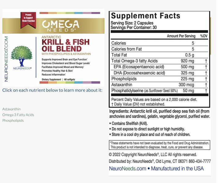 Neuroneeds Omega Needs Antarctic Krill & Fish Oil Blend Суміш омеги 3 та масла кріля 60 капсул NN-005 фото