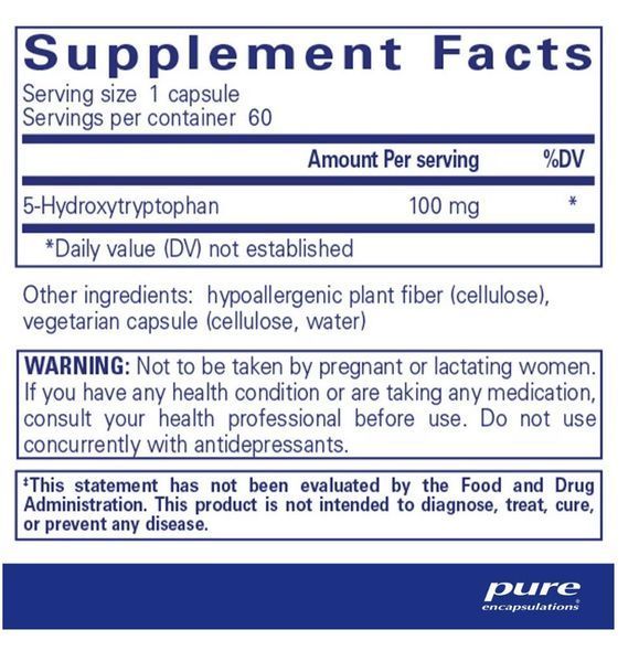 Pure Encapsulations 5-HTP Hydroxytryptophan 100 mg / 5-гідрокситриптофан 100 мг 60 капсул PE-016 фото