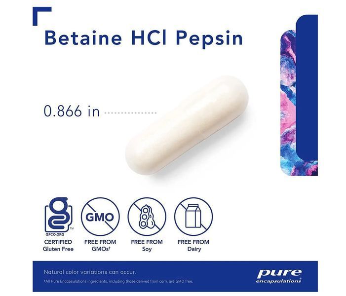 Pure Encapsulations Betaine HCl Pepsin / Бетаїн HCl пепсин 250 капсул PE-020 фото