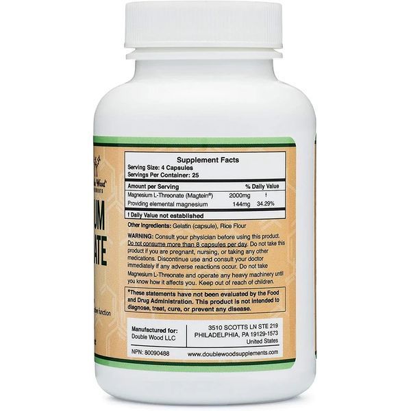 Double wood Magnesium L-Threonate / Магній Треонат для покращення когнітивних функцій 100 капсул DW-001 фото