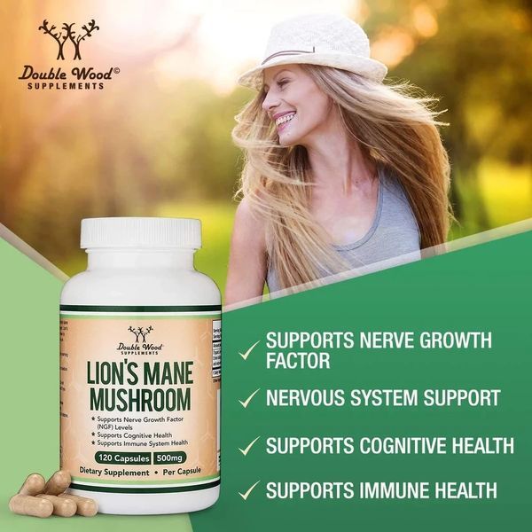 Double Wood Lion's Mane Mushroom Nerve Growth Facto Cognitive health / Їжовик гребінчастий для роботи мозгу 120 капс DW-002 фото
