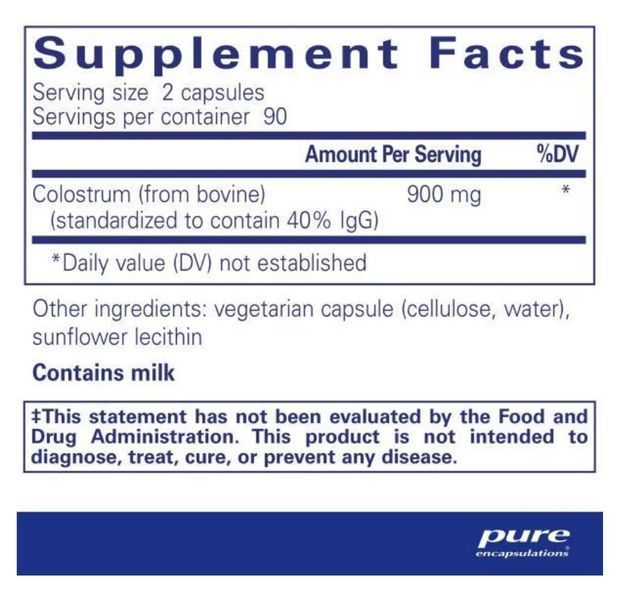 Pure Encapsulations Colostrum 40% IgG / Колострум 40% 180 капсул PE-052 фото