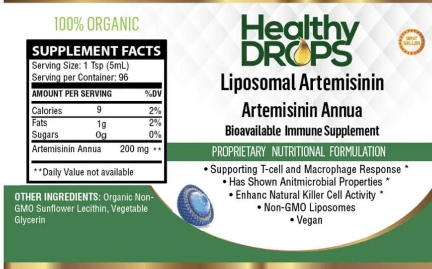 Healthy Drops Liposomal Artemisinin / BIOAVAILABLE Immune supplement Artemisinin Annua / Ліпосомальний артемізинин 236 мл HD-007 фото